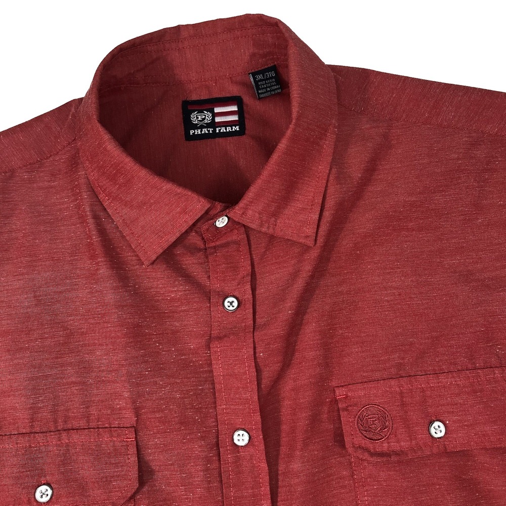 Phat Farm Shirt Men's Plus Size 3XL Red Button-Up S/S Y2K 90s Hip Hop Streetwear
